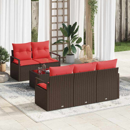 Bankstel 6 pcs Bruin en Rood poly rattan