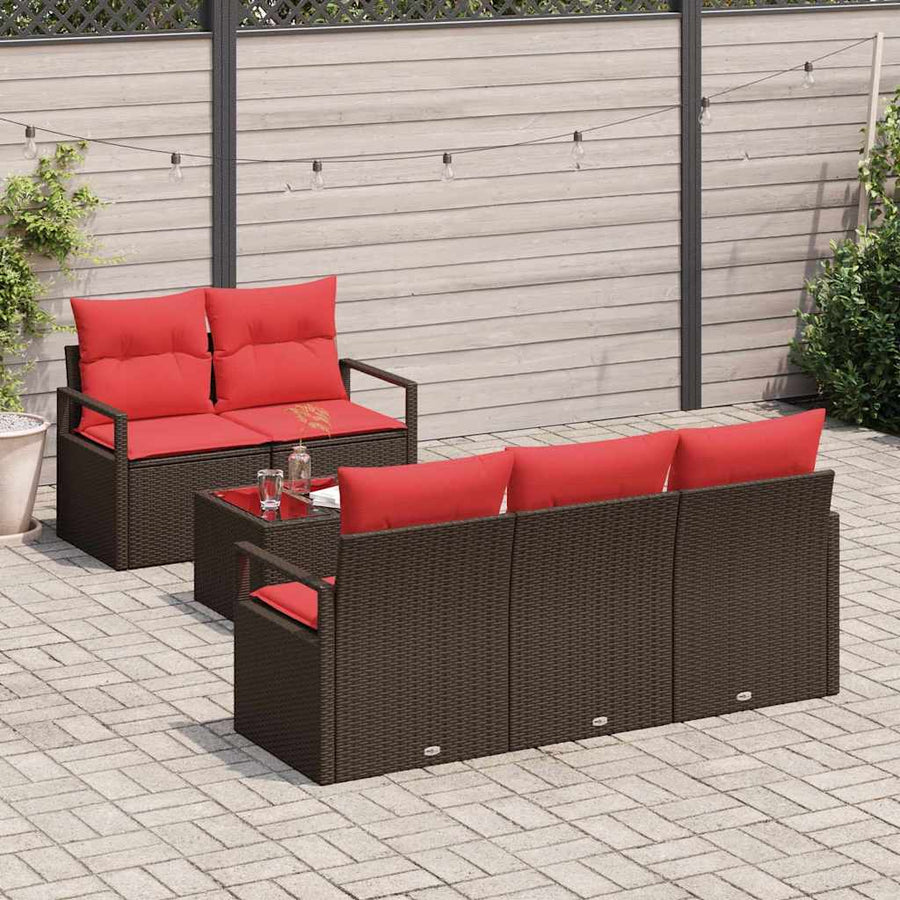 Bankstel 6 pcs Bruin en Rood poly rattan