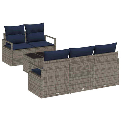 Bankstel 6 pcs Grijs en Marineblauw poly rattan