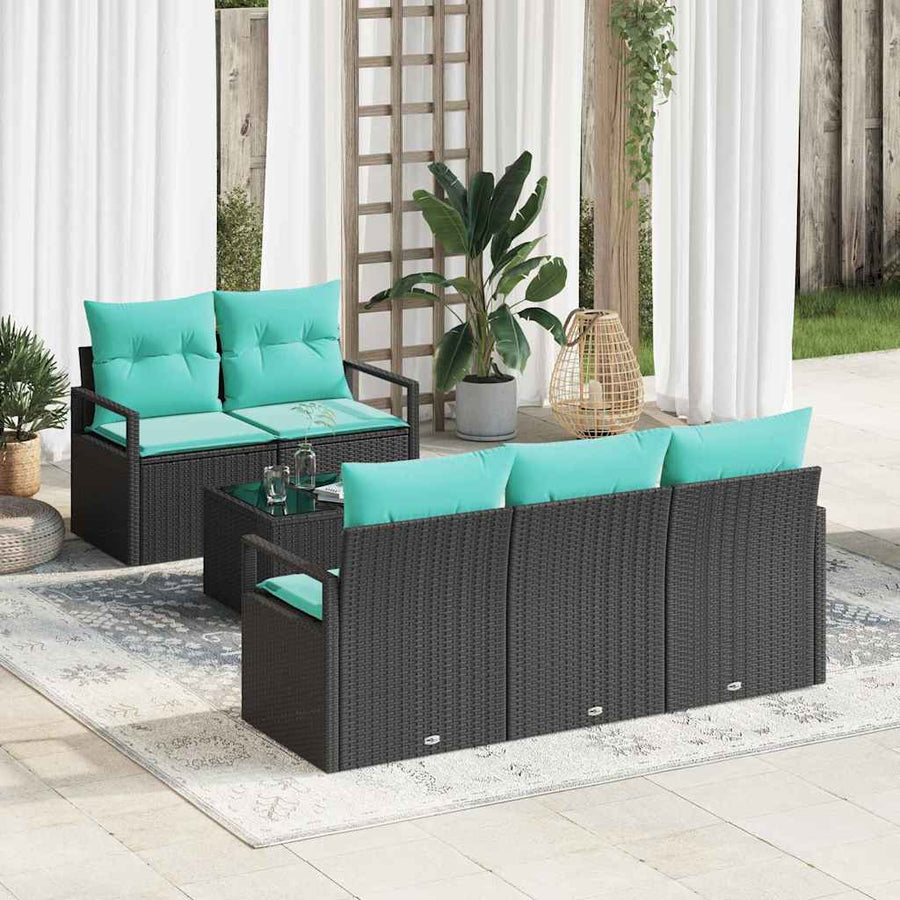 Bankstel 6 pcs Zwart en Turquoise poly rattan