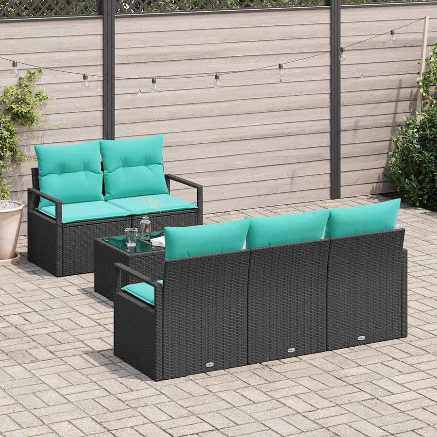 Bankstel 6 pcs Zwart en Turquoise poly rattan
