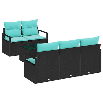 Bankstel 6 pcs Zwart en Turquoise poly rattan