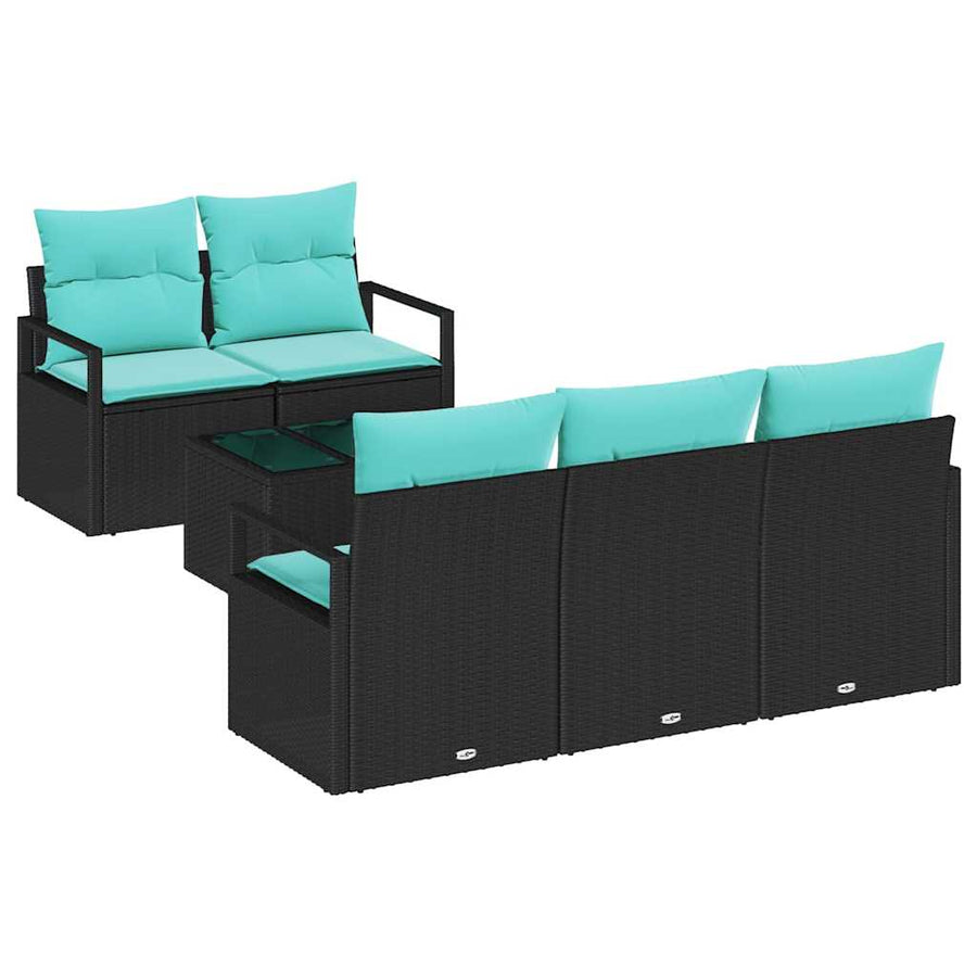 Bankstel 6 pcs Zwart en Turquoise poly rattan