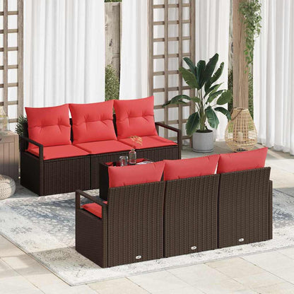 Bankstel met kussen 7 pcs Bruin en Rood poly rattan