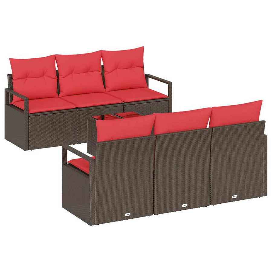 Bankstel met kussen 7 pcs Bruin en Rood poly rattan
