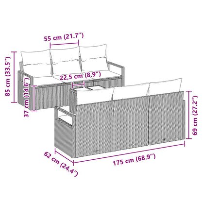 Bankstel met kussen 7 pcs Zwart en Turquoise poly rattan