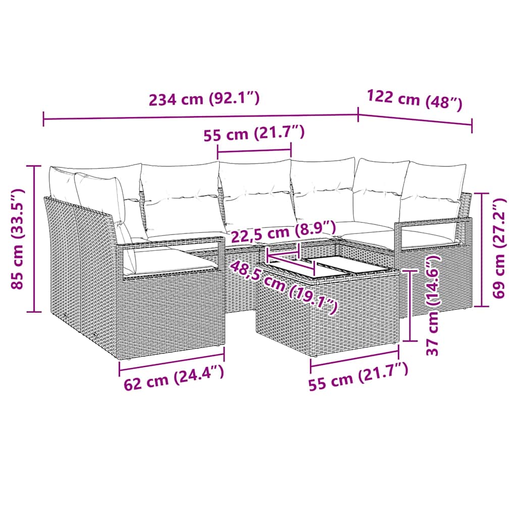 Bankstel 7 pcs Grijs poly rattan