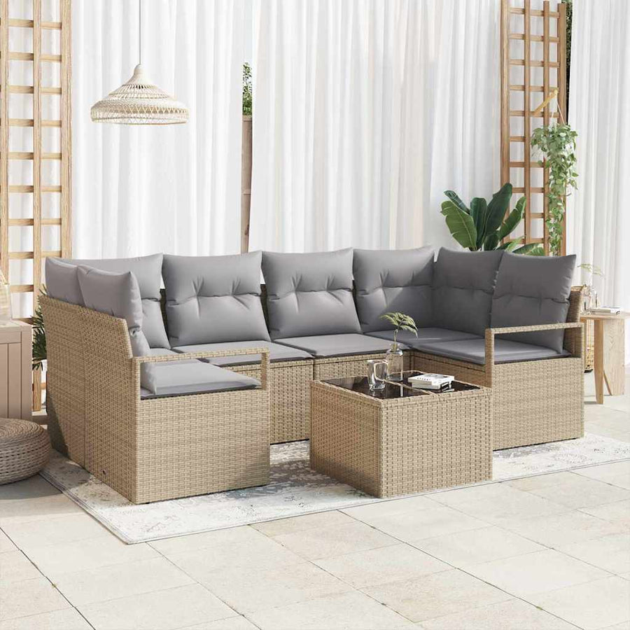 Bankstel 7 pcs Beige en Grijs poly rattan