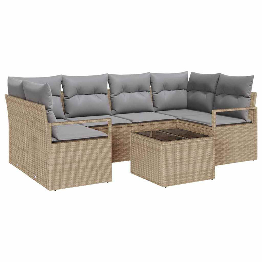 Bankstel 7 pcs Beige en Grijs poly rattan