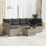 Loungebank set 7-delig lichtgrijs poly rattan