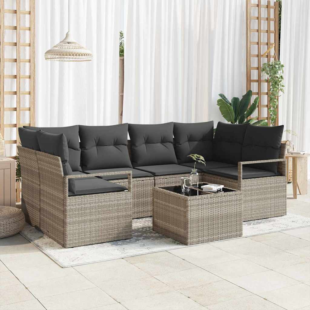 Bankstel 7 pcs Lichtgrijs en Donkergijs poly rattan