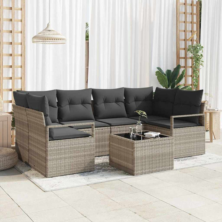 Bankstel 7 pcs Lichtgrijs en Donkergijs poly rattan