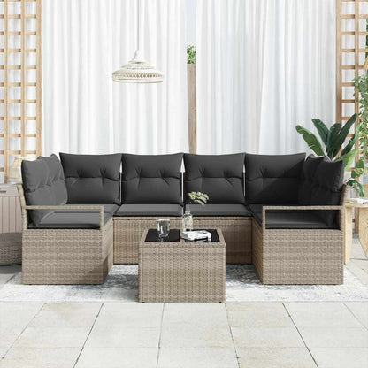 Bankstel 7 pcs Lichtgrijs en Donkergijs poly rattan