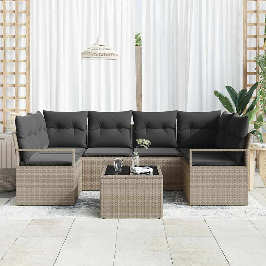 Bankstel 7 pcs Lichtgrijs en Donkergijs poly rattan