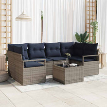 Bankstel 7 pcs Grijs en Blauw poly rattan