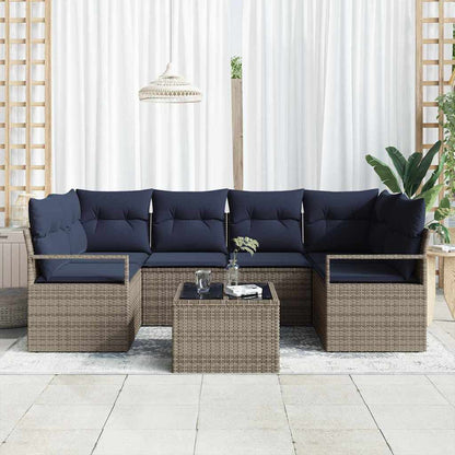Bankstel 7 pcs Grijs en Blauw poly rattan