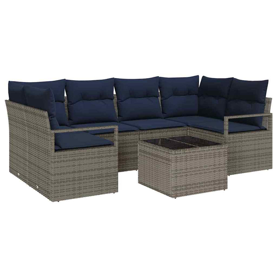 Bankstel 7 pcs Grijs en Blauw poly rattan
