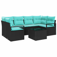 Bankstel 7 pcs Zwart en Blauw poly rattan