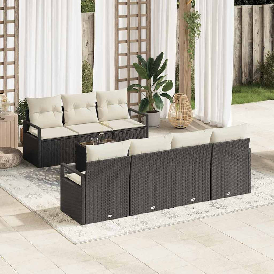 Bankstel 8 pcs Zwart en Crème poly rattan