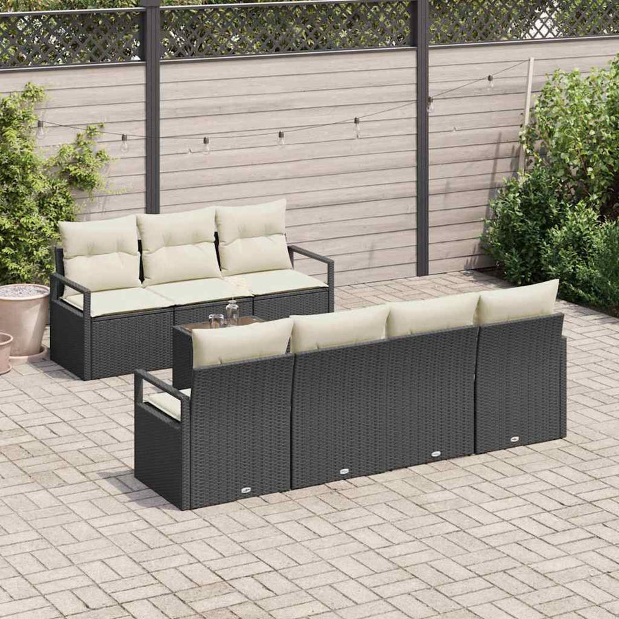 Bankstel 8 pcs Zwart en Crème poly rattan