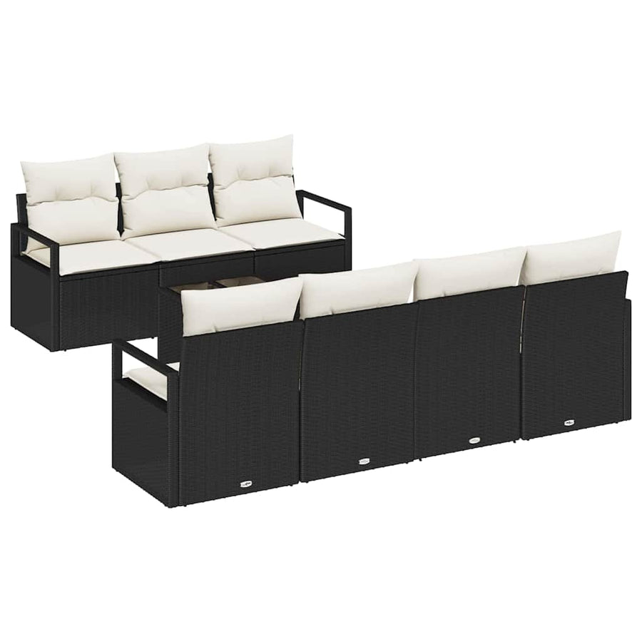 Bankstel 8 pcs Zwart en Crème poly rattan