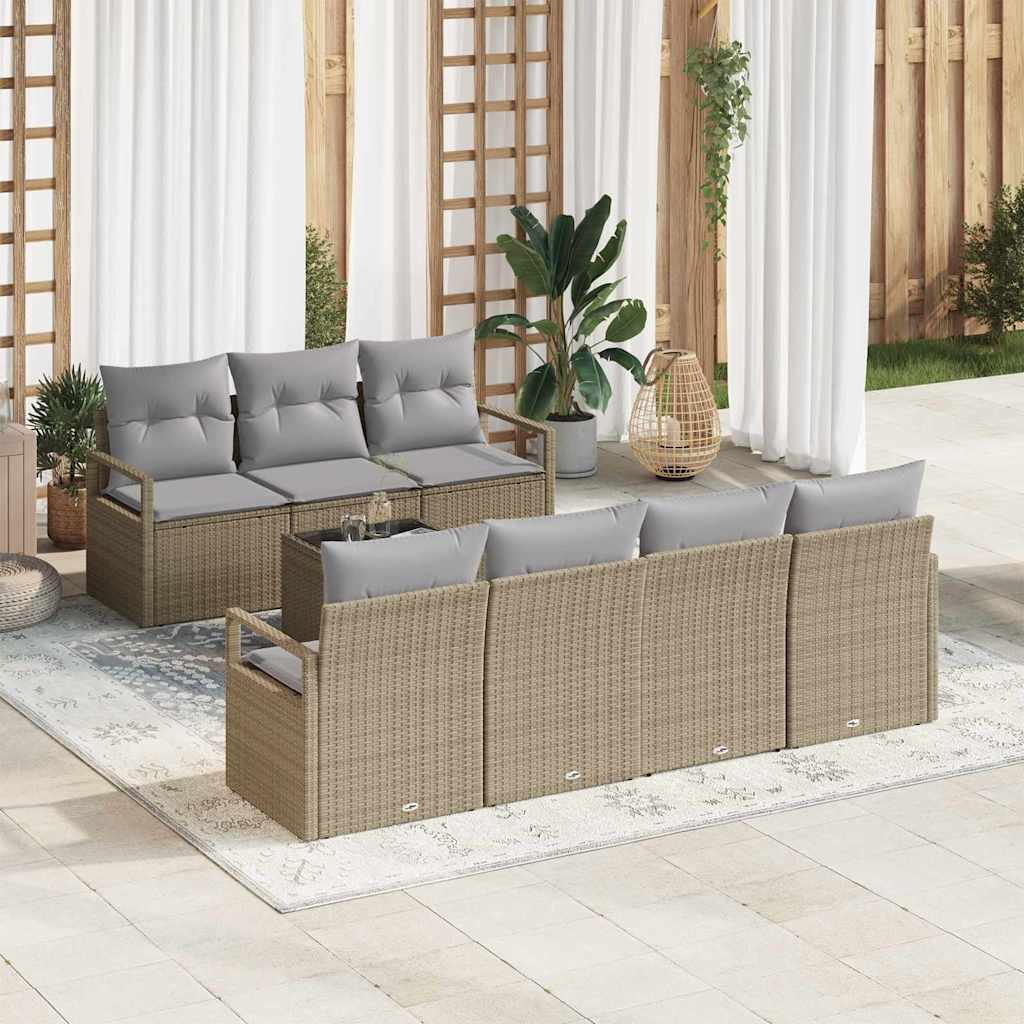 Bankstel 8 pcs Beige en Grijs poly rattan