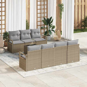 Loungebank set poly rattan beige grijs 8-delig