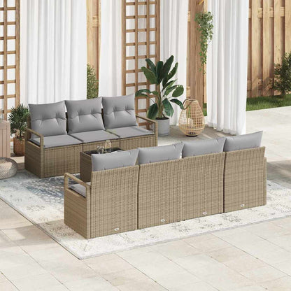 Bankstel 8 pcs Beige en Grijs poly rattan