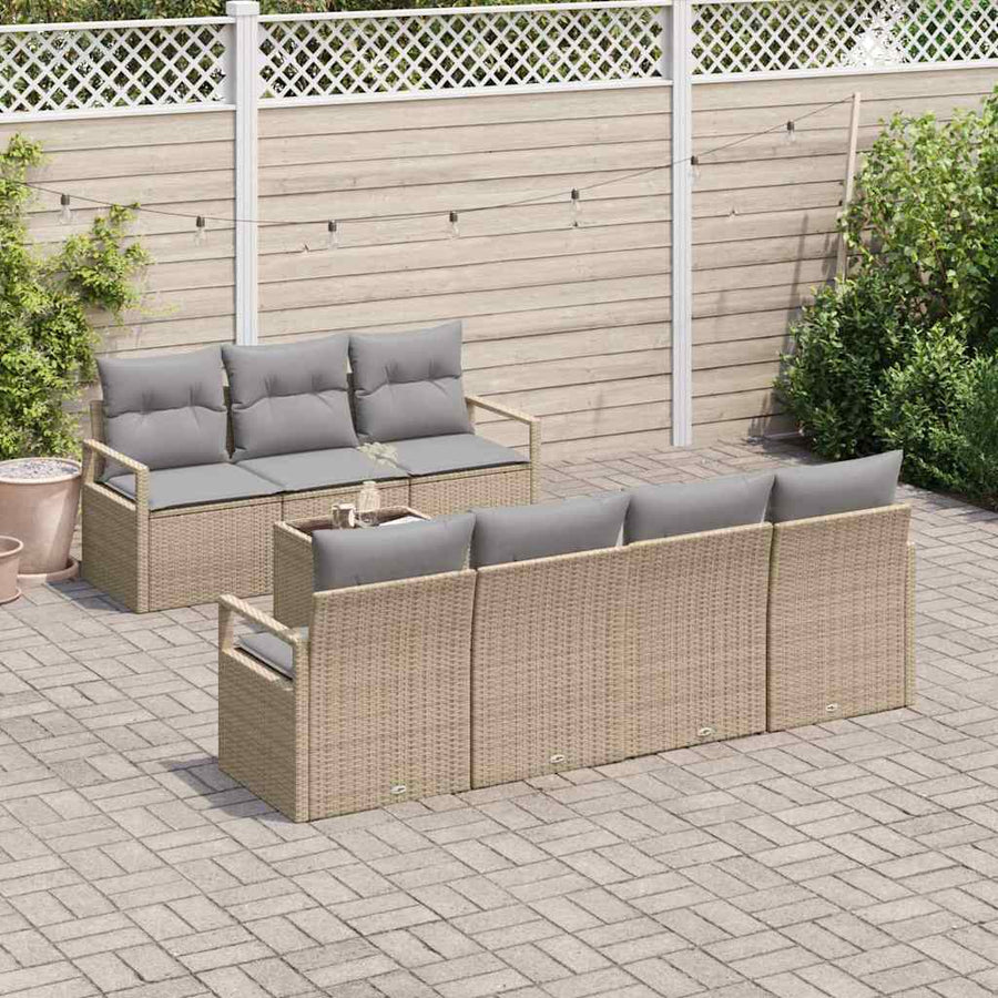 Bankstel 8 pcs Beige en Grijs poly rattan