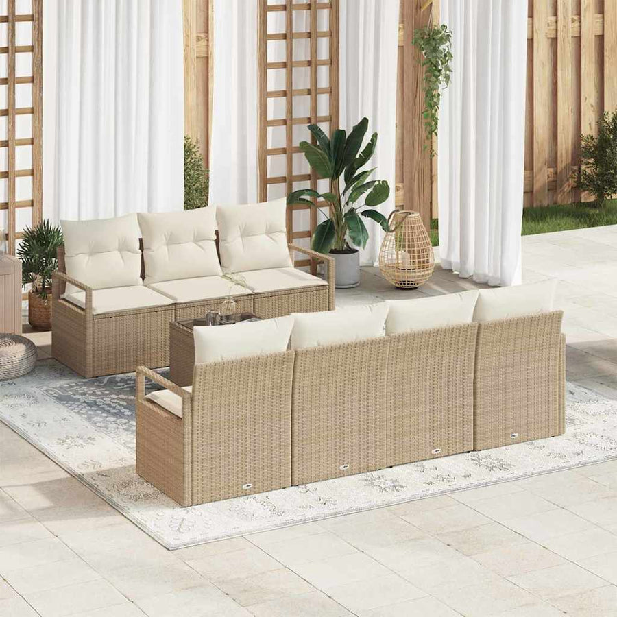 Bankstel met kussen 8 pcs Beige en Crème poly rattan