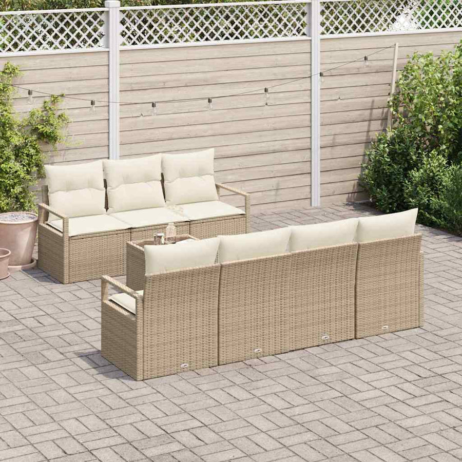 Bankstel met kussen 8 pcs Beige en Crème poly rattan