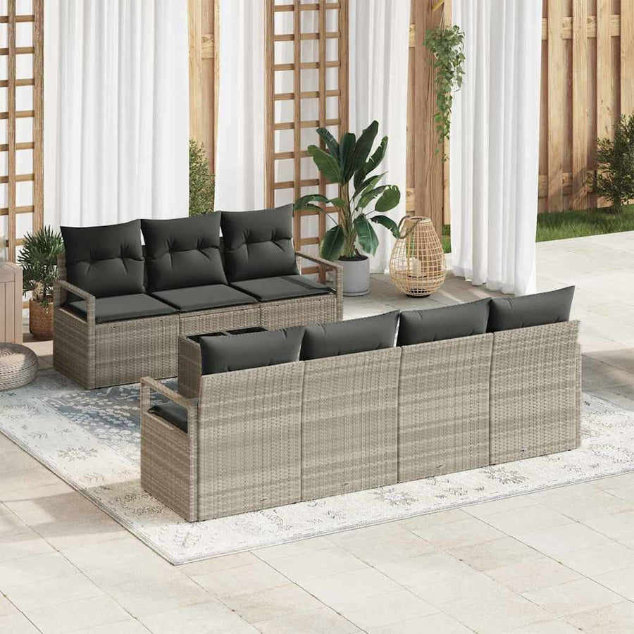 Bankstel 8 pcs Lichtgrijs poly rattan