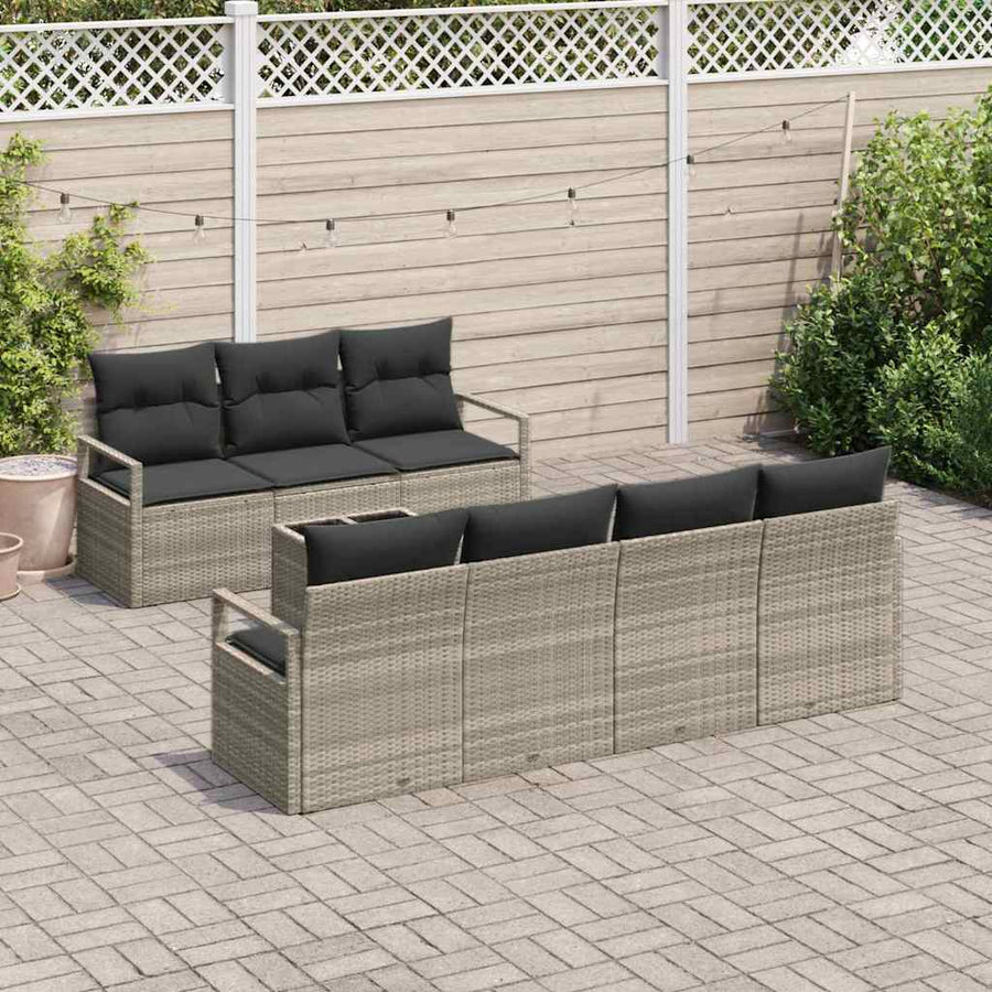 Bankstel 8 pcs Lichtgrijs poly rattan