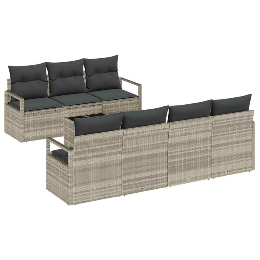 Bankstel 8 pcs Lichtgrijs poly rattan