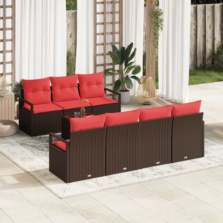 Bankstel met kussen 8 pcs Bruin en Rood poly rattan