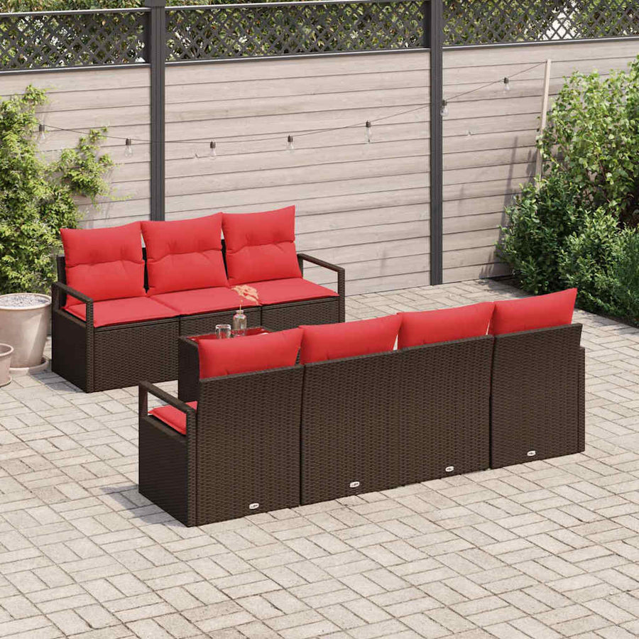 Bankstel met kussen 8 pcs Bruin en Rood poly rattan