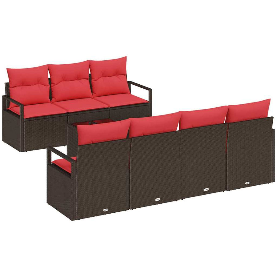 Bankstel met kussen 8 pcs Bruin en Rood poly rattan