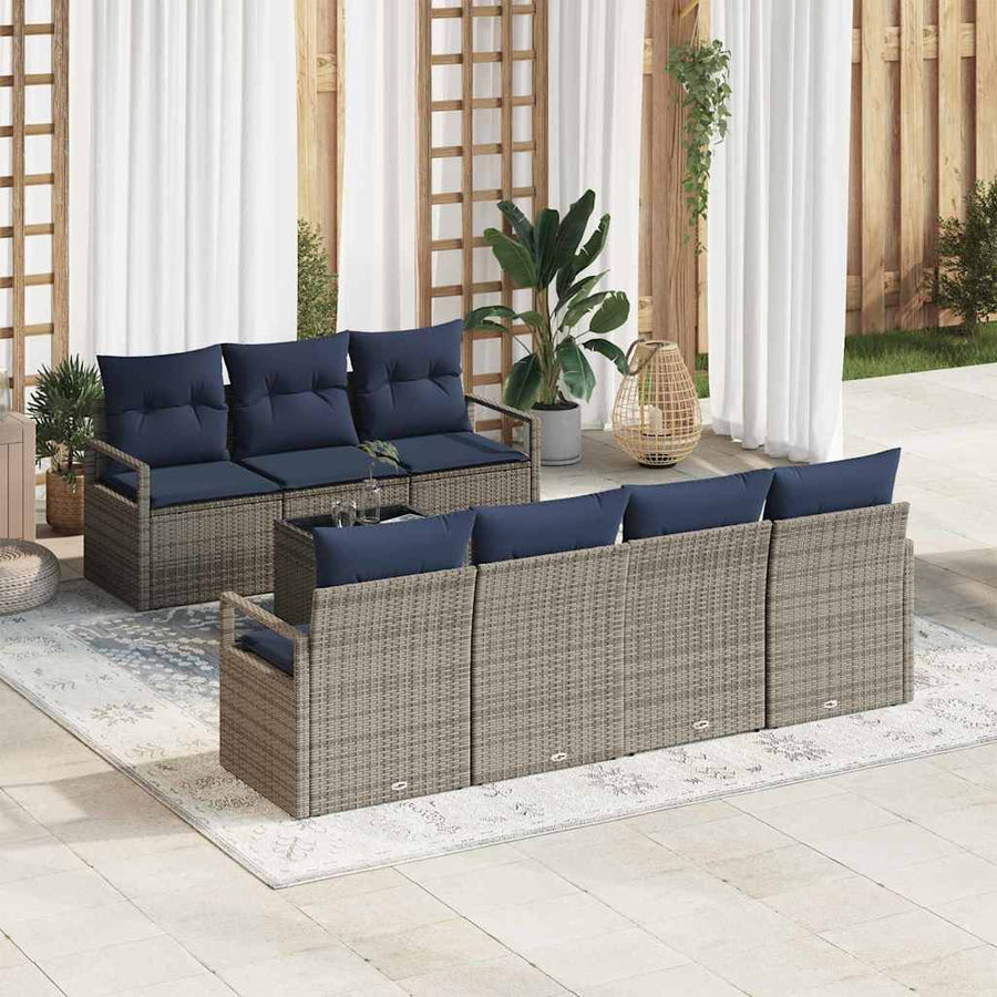 Bankstel met kussen 8 pcs Grijs poly rattan