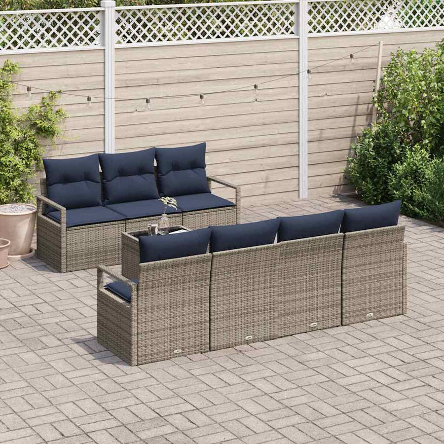 Bankstel met kussen 8 pcs Grijs poly rattan
