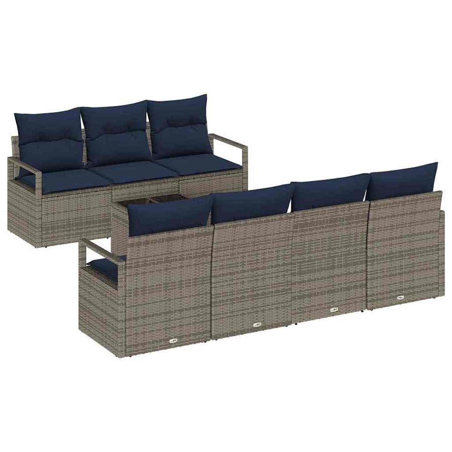 Bankstel met kussen 8 pcs Grijs poly rattan