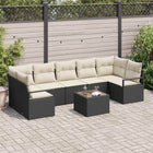 Bankstel poly rattan 8-delig zwart crème