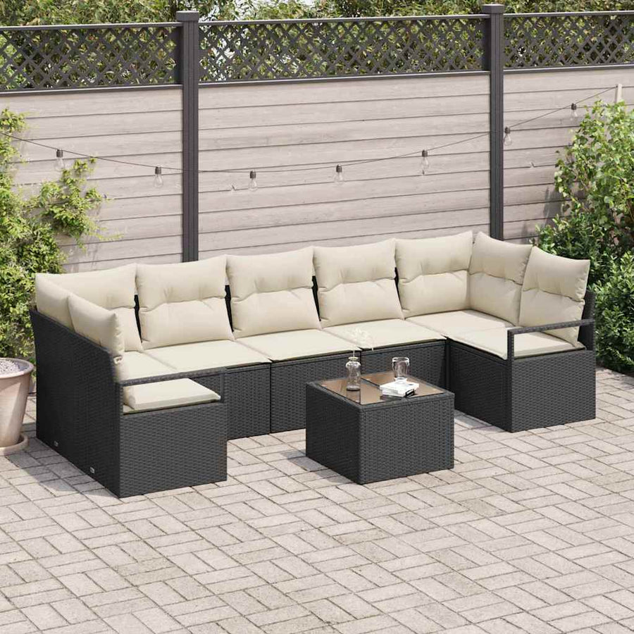 Bankstel 8 pcs Zwart en Crème poly rattan