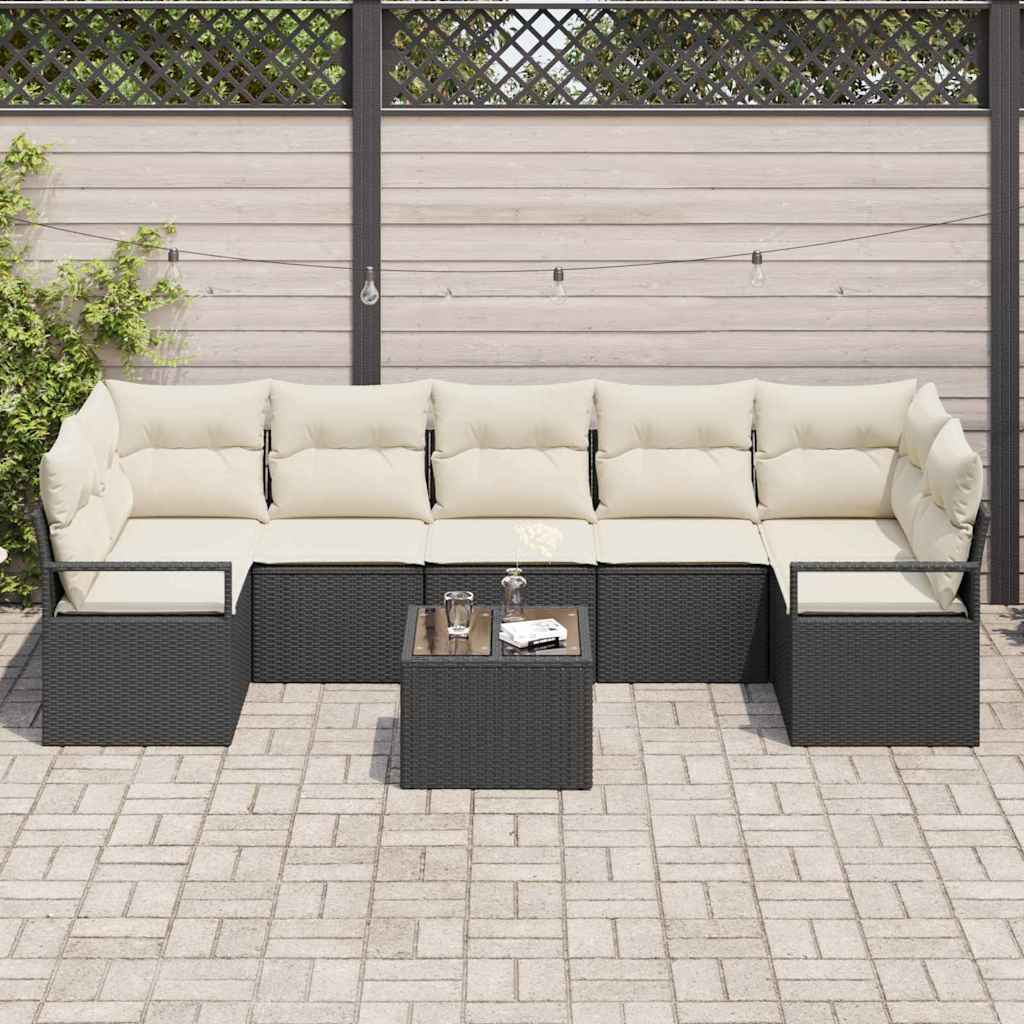Bankstel 8 pcs Zwart en Crème poly rattan