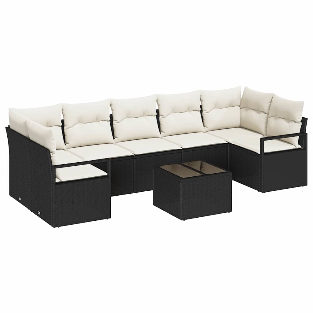 Bankstel 8 pcs Zwart en Crème poly rattan