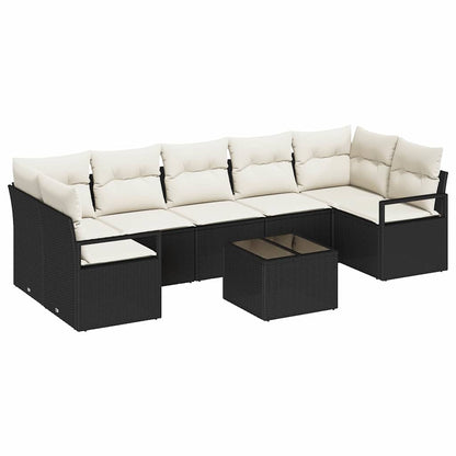 Bankstel 8 pcs Zwart en Crème poly rattan