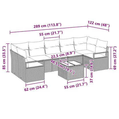 Bankstel 8 pcs Zwart en Crème poly rattan