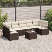Loungebank 8-delig poly rattan bruin crème