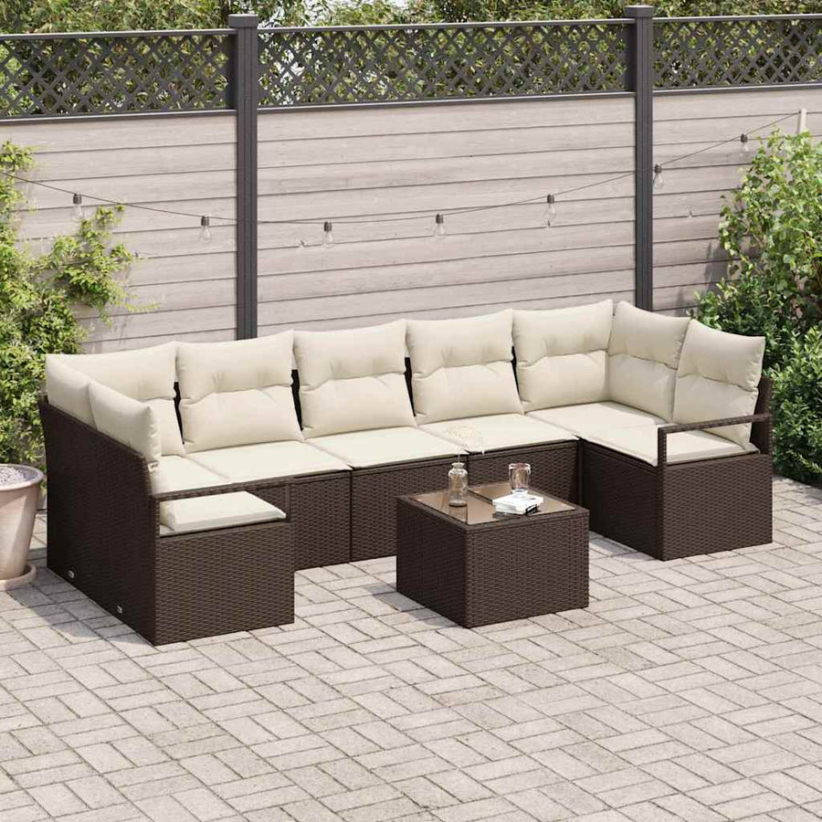 Bankstel 8 pcs Bruin en Crème poly rattan