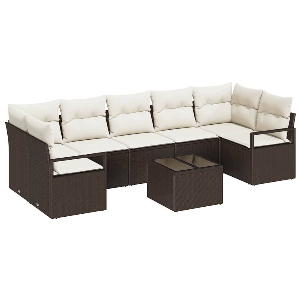 Bankstel 8 pcs Bruin en Crème poly rattan