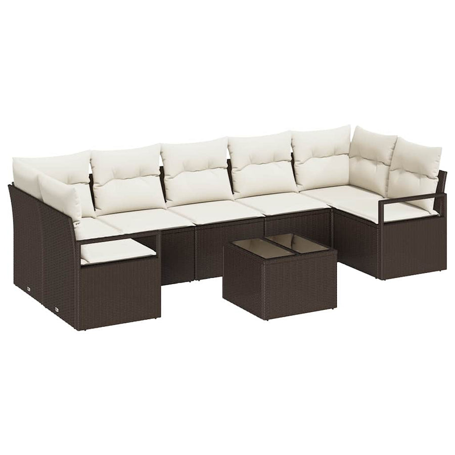 Bankstel 8 pcs Bruin en Crème poly rattan